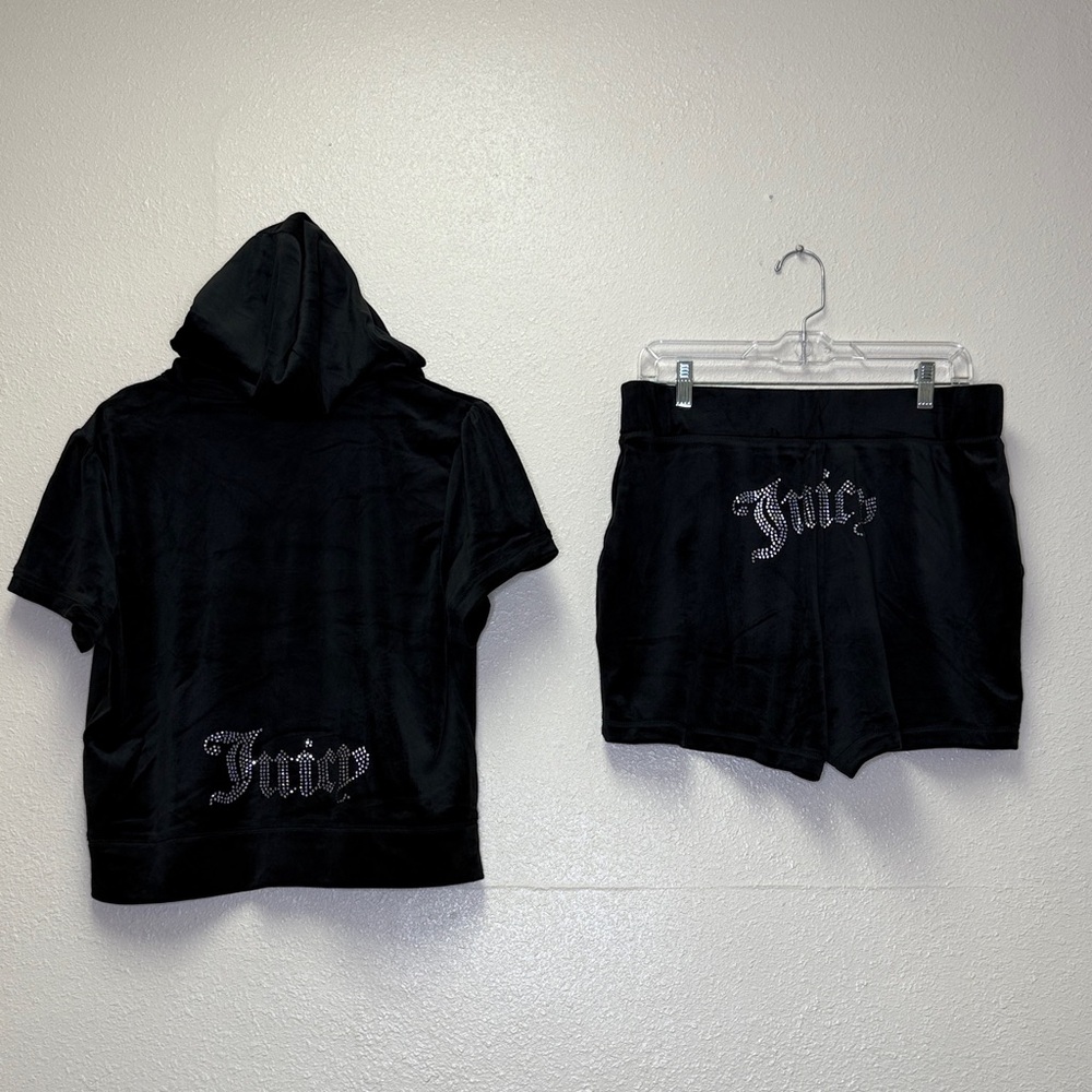 NWT! Juicy Couture Black Velour Hoodie and Shorts Woman’s Size XL